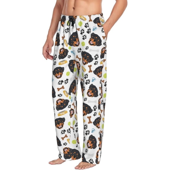 Mens Pajama Pants Bottoms with Pockets - Cool Rottweiler Comfy Mens Pj Pants, Soft Men Lounge Pants