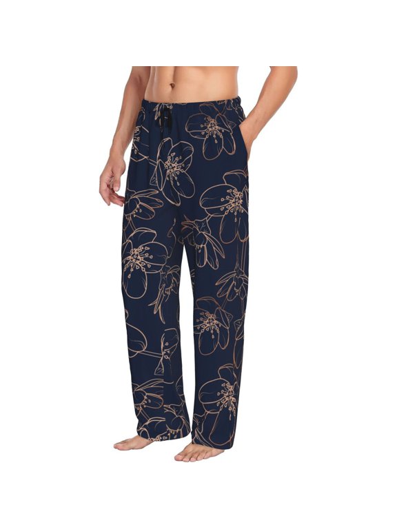 Mens Pajama Pants Bottoms with Pockets - Copper-Gold Gloss Outline berry Comfy Mens Pj Pants, Soft Men Lounge Pants