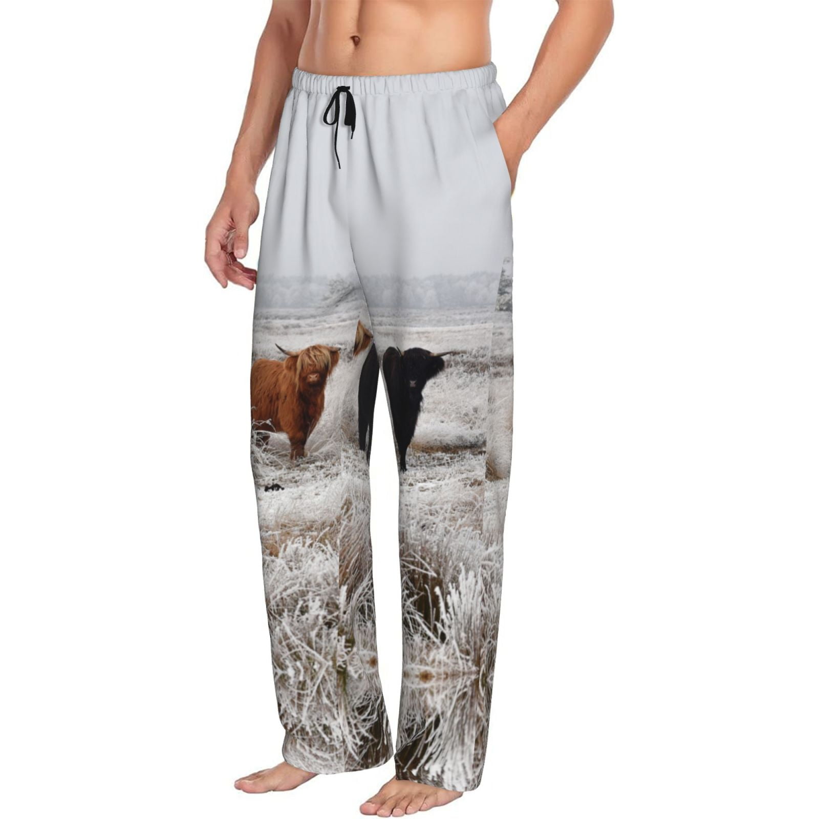 Mens Pajama Pants Bottoms with Pockets Cow (2) Comfy Mens Pj Pants