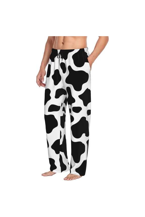 Mens Pajama Pants Bottoms with Pockets - Cow print pattern Comfy Mens Pj Pants, Soft Men Lounge Pants
