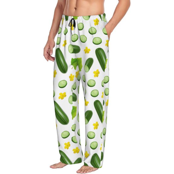 Mens Pajama Pants Bottoms with Pockets - Cucumber slices leaf Comfy Mens Pj Pants, Soft Men Lounge Pants