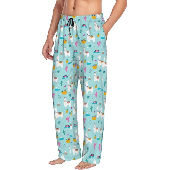 Mens Pajama Pants Bottoms with Pockets - Cute Alpaca Cactus Rainbow Fruits Comfy Mens Pj Pants, Soft Men Lounge Pants
