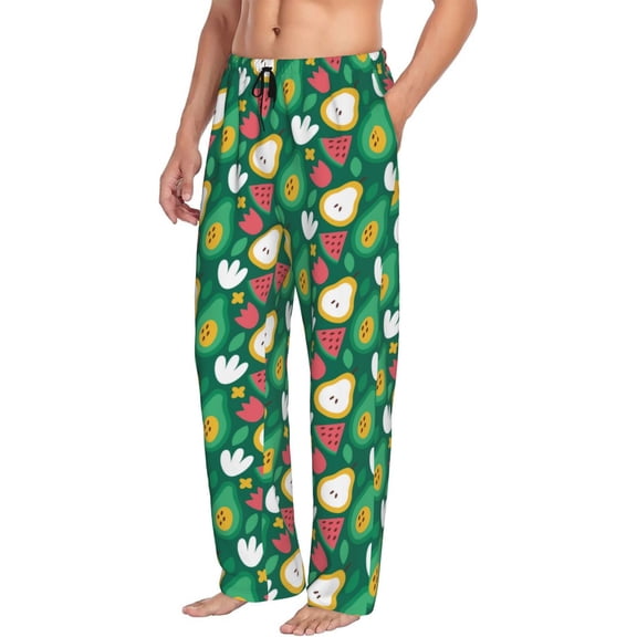 Mens Pajama Pants Bottoms with Pockets - Cute Avocado Watermelon Flower Comfy Mens Pj Pants, Soft Men Lounge Pants