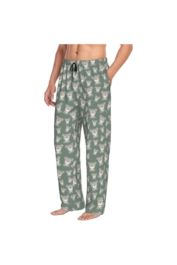 Mens Pajama Pants Bottoms with Pockets - Cute Bear Print Green Comfy Mens Pj Pants, Soft Men Lounge Pants