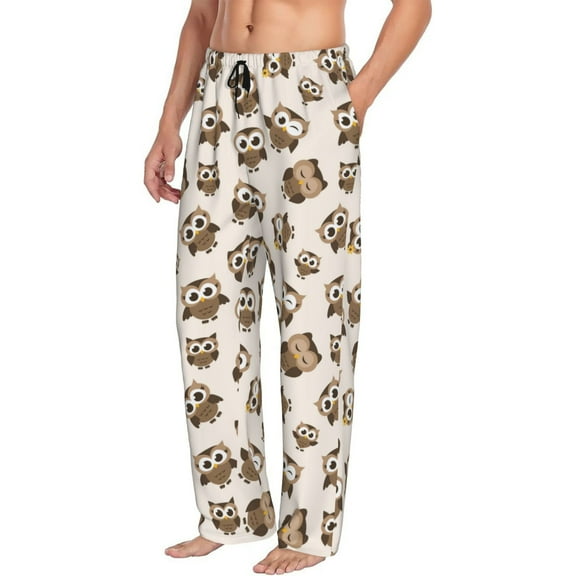 Mens Pajama Pants Bottoms with Pockets - Cute Brown Owl Comfy Mens Pj Pants, Soft Men Lounge Pants