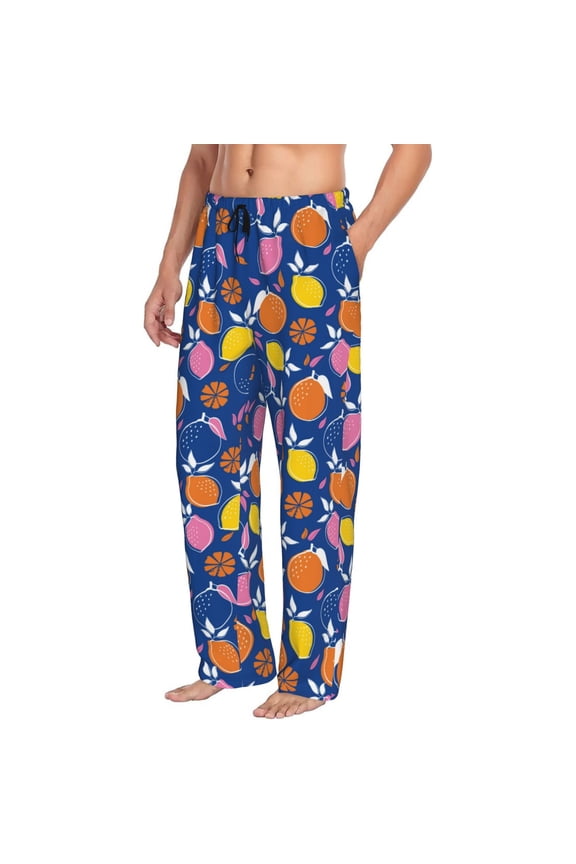 Mens Pajama Pants Bottoms with Pockets - Cute Colorful Lemon Comfy Mens Pj Pants, Soft Men Lounge Pants