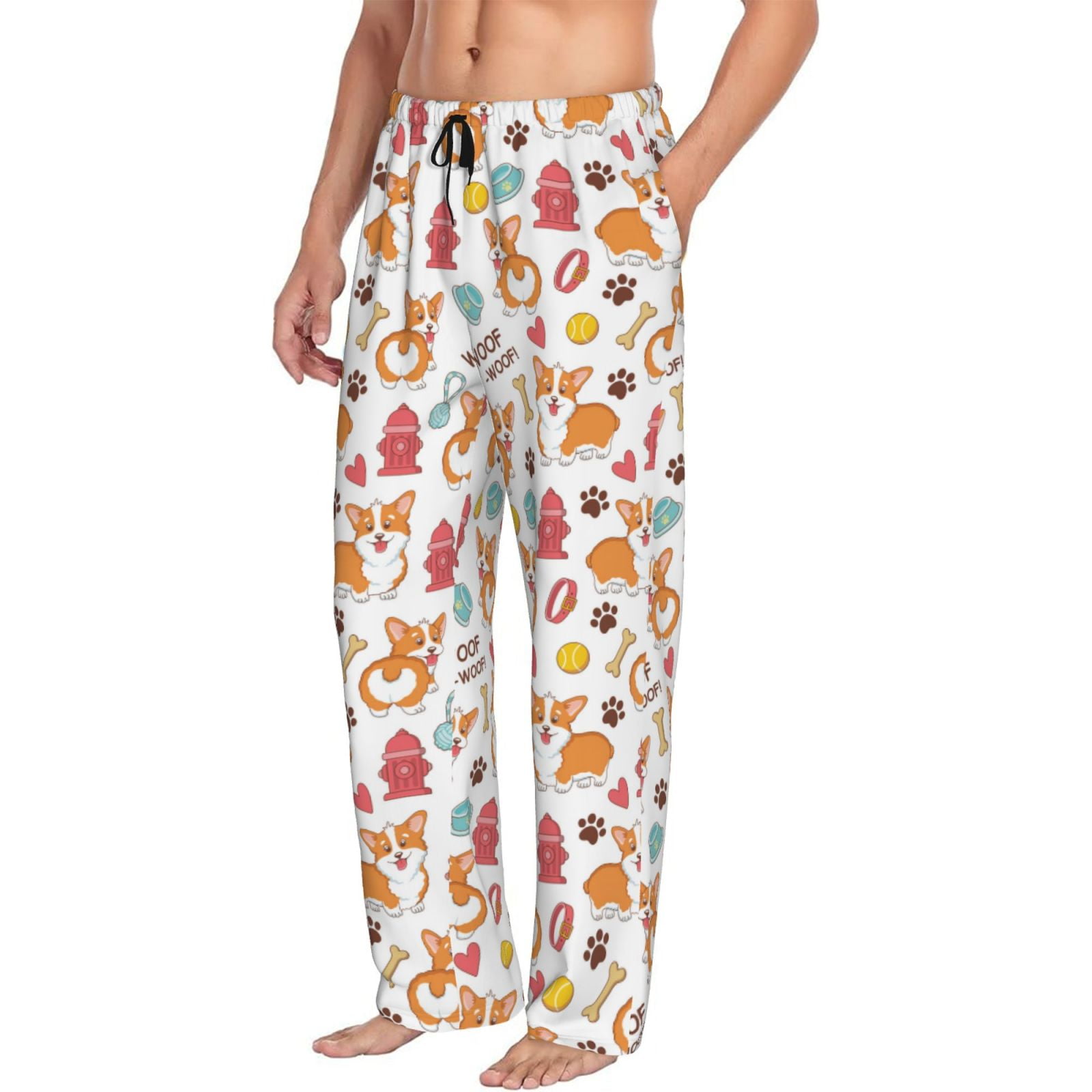 Mens Pajama Pants Bottoms with Pockets Cute Corgi Dog Play Props Soft Mens Pj Pants Comfy Men Lounge Pants Walmart
