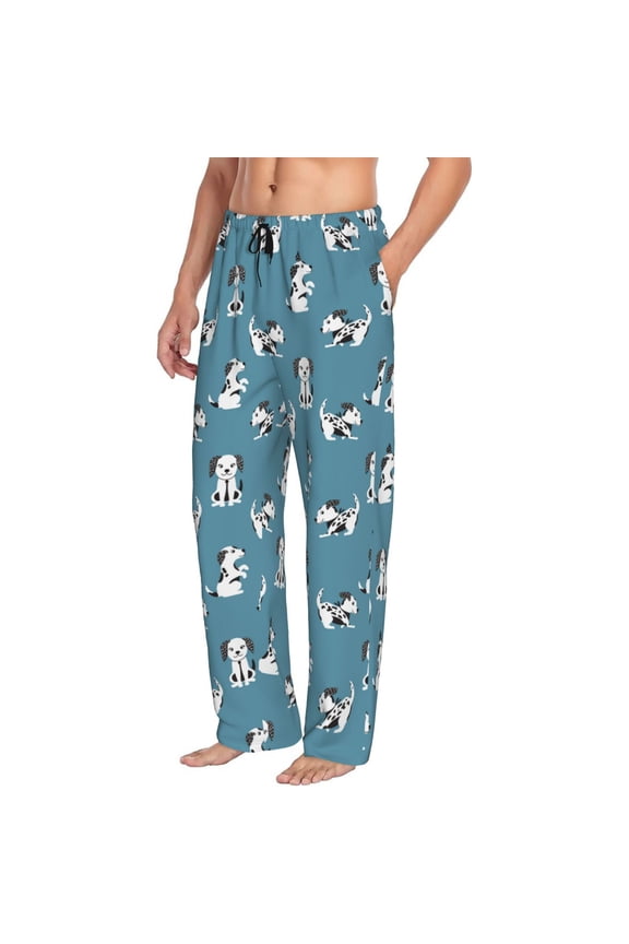 Mens Pajama Pants Bottoms with Pockets - Cute Dog Puppy Dalmatian Comfy Mens Pj Pants, Soft Men Lounge Pants