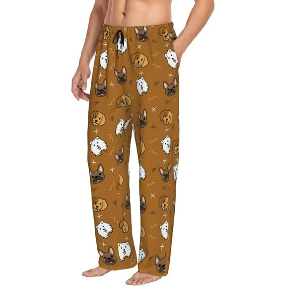 Mens Pajama Pants Bottoms with Pockets - Cute Dog funny Puppy Comfy Mens Pj Pants, Soft Men Lounge Pants