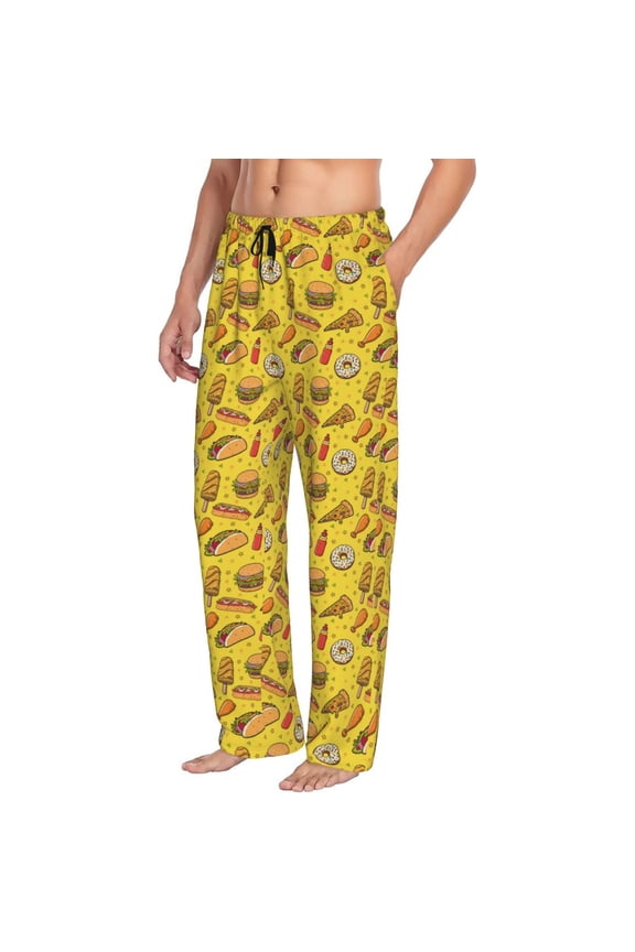 Mens Pajama Pants Bottoms with Pockets - Cute Food Ketchup Burger Comfy Mens Pj Pants, Soft Men Lounge Pants