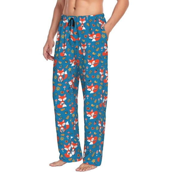 Mens Pajama Pants Bottoms with Pockets - Cute Fox Floral Comfy Mens Pj Pants, Soft Men Lounge Pants