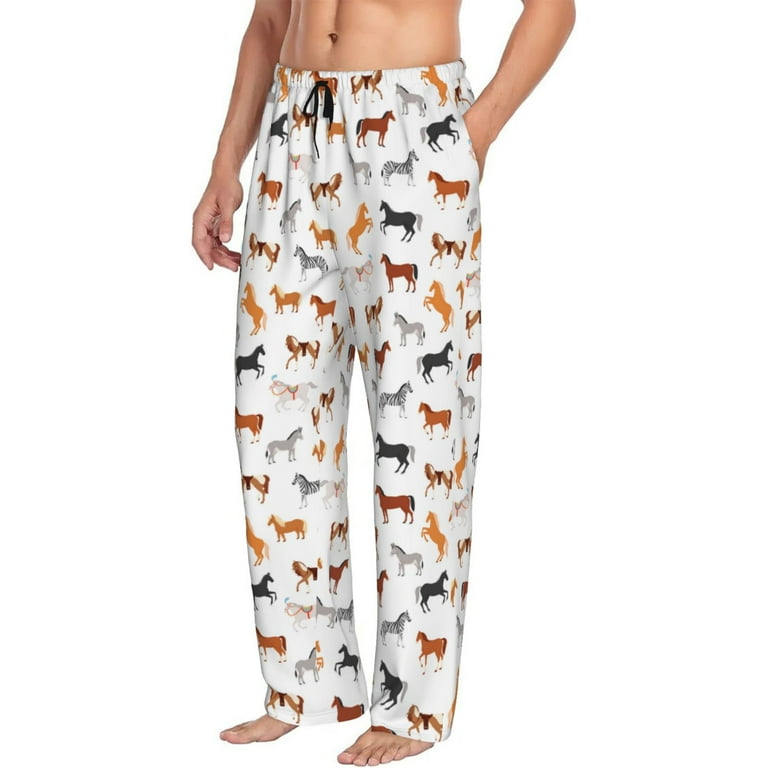 Mens Pajama Pants Bottoms with Pockets Cute Horse Donkey Zebra Pony Soft Mens Pj Pants Comfy Men Lounge Pants Walmart