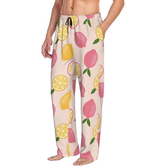 Mens Pajama Pants Bottoms with Pockets - Cute Lemon Pink Yellow Comfy Mens Pj Pants, Soft Men Lounge Pants