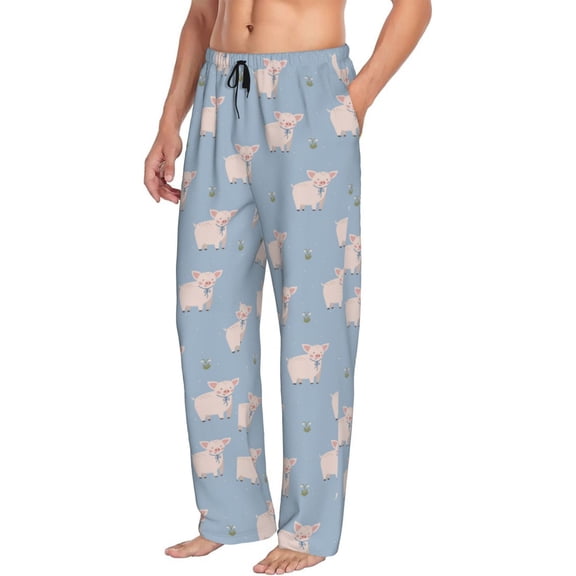 Mens Pajama Pants Bottoms with Pockets - Cute Pig Flowers Blue Comfy Mens Pj Pants, Soft Men Lounge Pants