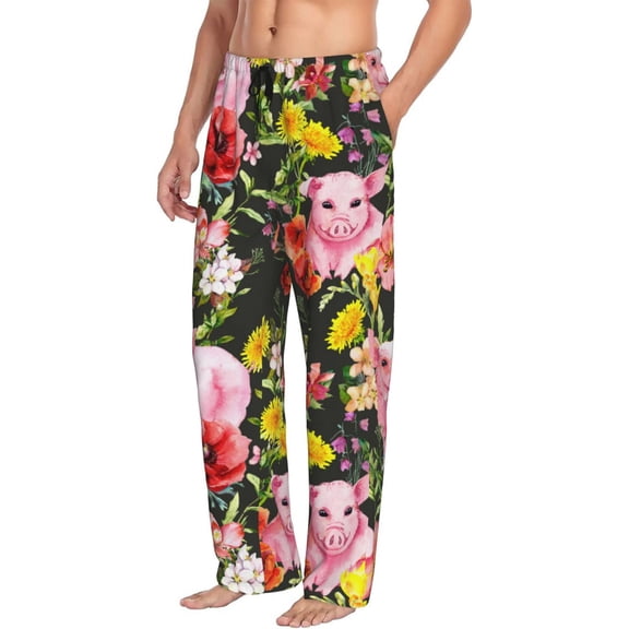 Mens Pajama Pants Bottoms with Pockets - Cute Pigs Sunflower Comfy Mens Pj Pants, Soft Men Lounge Pants