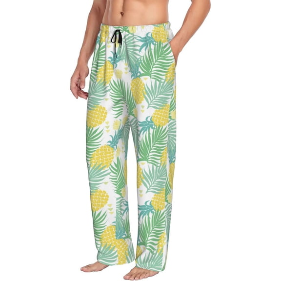 Mens Pajama Pants Bottoms with Pockets - Cute Pineapple Green Leaves Flower Comfy Mens Pj Pants, Soft Men Lounge Pants