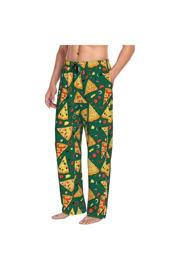 Mens Pajama Pants Bottoms with Pockets - Cute Pizza Food Comfy Mens Pj Pants, Soft Men Lounge Pants