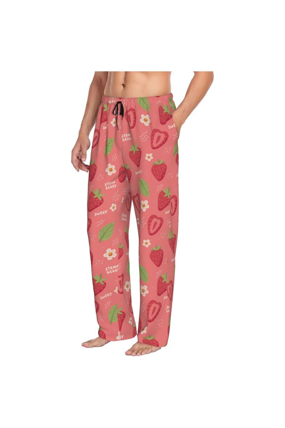 Mens Pajama Pants Bottoms with Pockets - Cute Strawberry Jam Flower Comfy Mens Pj Pants, Soft Men Lounge Pants