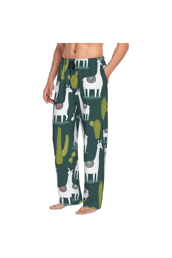 Mens Pajama Pants Bottoms with Pockets - Cute alpaca Lamas cacti Comfy Mens Pj Pants, Soft Men Lounge Pants