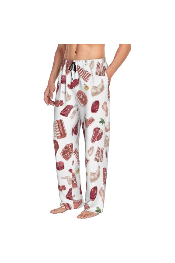 Mens Pajama Pants Bottoms with Pockets - Different Meat Comfy Mens Pj Pants, Soft Men Lounge Pants