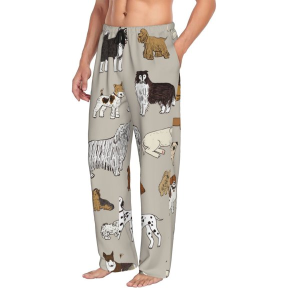 Mens Pajama Pants Bottoms with Pockets - Dog Animal Comfy Mens Pj Pants, Soft Men Lounge Pants