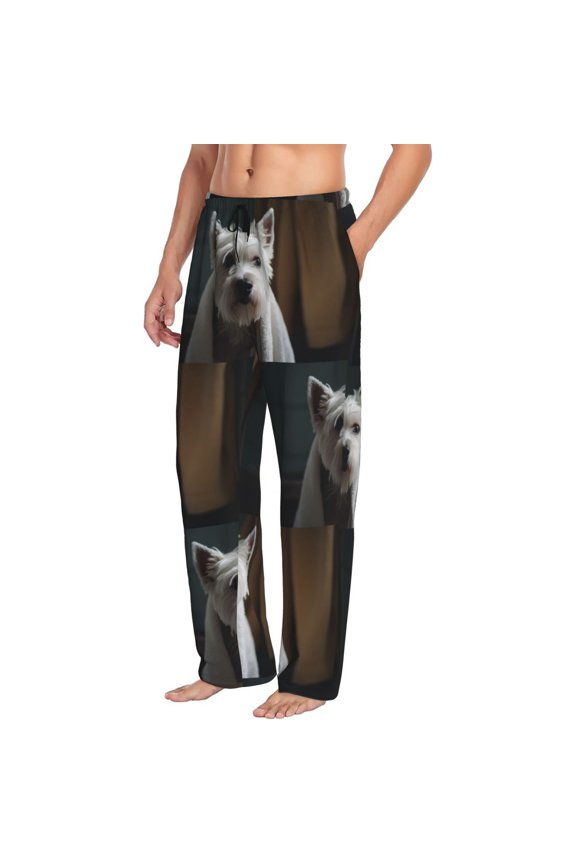 Mens Pajama Pants Bottoms with Pockets - Dog Wrapped in Towel 1 Comfy Mens Pj Pants, Soft Men Lounge Pants