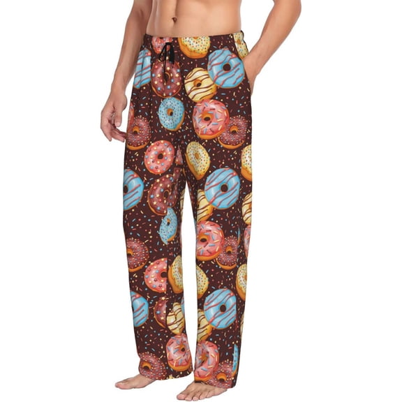 Mens Pajama Pants Bottoms with Pockets - Donut Print No.9038 Comfy Mens Pj Pants, Soft Men Lounge Pants