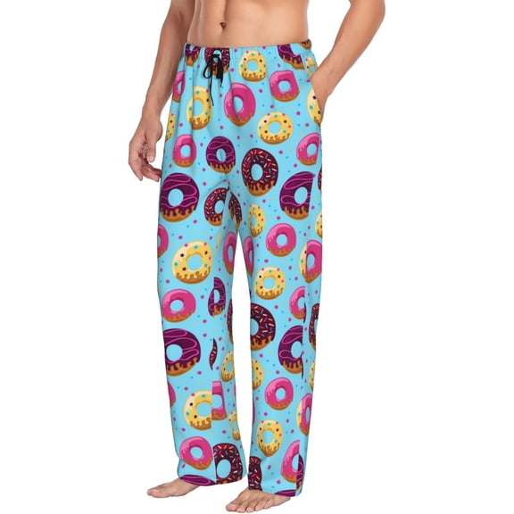Mens Pajama Pants Bottoms with Pockets - Donuts Comfy Mens Pj Pants, Soft Men Lounge Pants