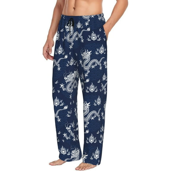 Mens Pajama Pants Bottoms with Pockets - Dragon C Comfy Mens Pj Pants, Soft Men Lounge Pants