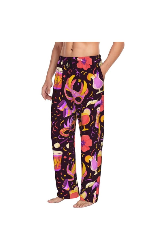 Mens Pajama Pants Bottoms with Pockets - Festive Carnival Party Elements Comfy Mens Pj Pants, Soft Men Lounge Pants