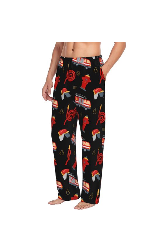 Mens Pajama Pants Bottoms with Pockets - Fire Fighting Comfy Mens Pj Pants, Soft Men Lounge Pants