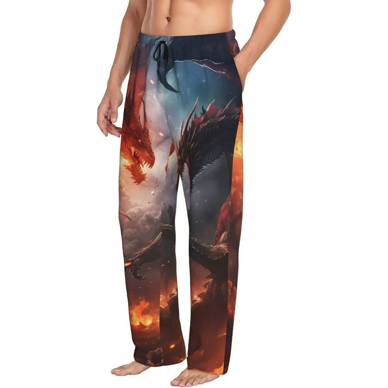 Mens Pajama Pants Bottoms with Pockets Fire Sky Dragon Soft Mens Pj Pants Comfy Men Lounge Pants Walmart