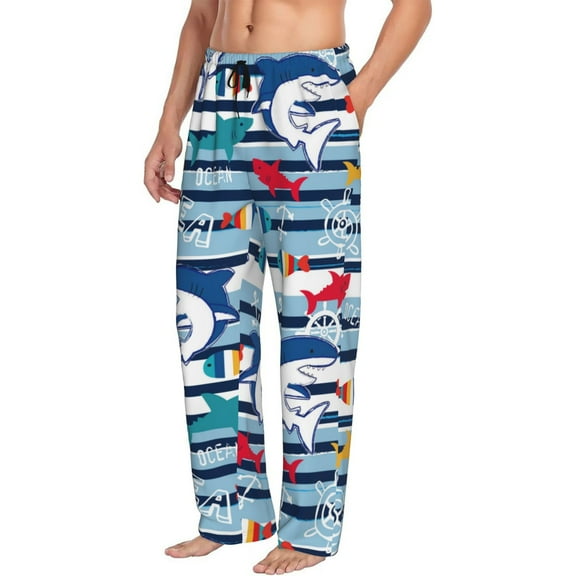 Mens Pajama Pants Bottoms with Pockets - Fish And Shark Comfy Mens Pj Pants, Soft Men Lounge Pants