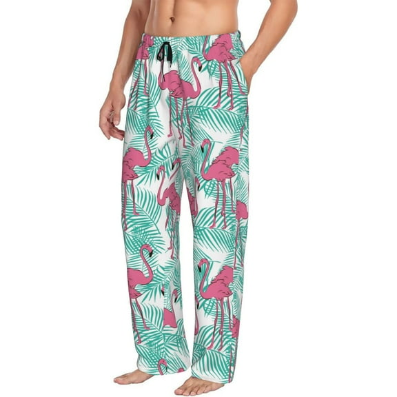 Mens Pajama Pants Bottoms with Pockets - Flamingo print Comfy Mens Pj Pants, Soft Men Lounge Pants