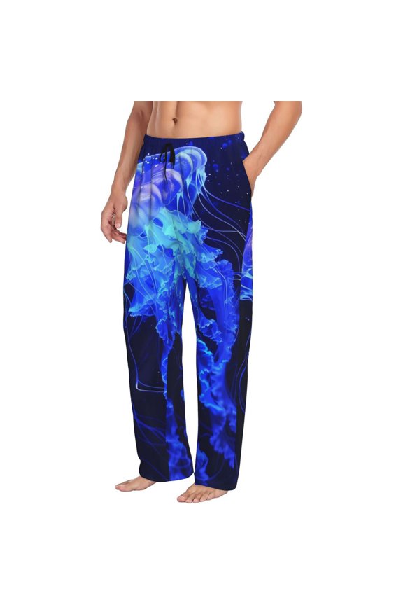 Mens Pajama Pants Bottoms with Pockets - Floating Space Jellyfish Comfy Mens Pj Pants, Soft Men Lounge Pants