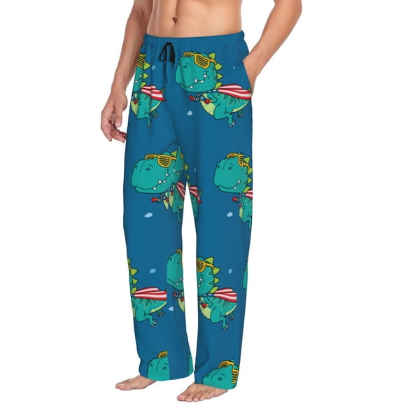 Mens Pajama Pants Bottoms with Pockets - Flying Superhero Dinosaur Comfy Mens Pj Pants, Soft Men Lounge Pants