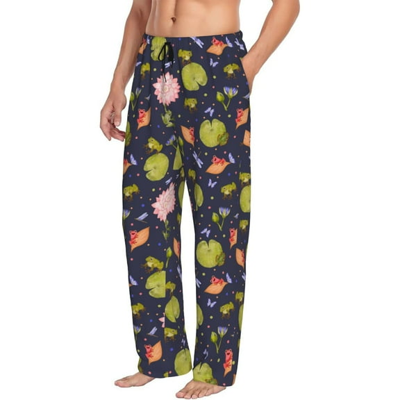 Mens Pajama Pants Bottoms with Pockets - Frog And Flowers Comfy Mens Pj Pants, Soft Men Lounge Pants