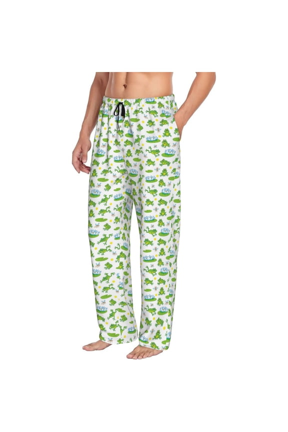 Mens Pajama Pants Bottoms with Pockets - Frogs Jumping Comfy Mens Pj Pants, Soft Men Lounge Pants