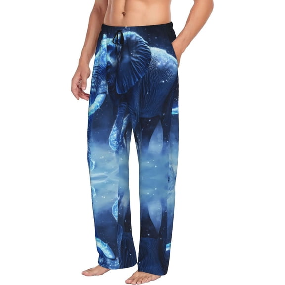 Mens Pajama Pants Bottoms with Pockets - Frozen Night Elephant Comfy Mens Pj Pants, Soft Men Lounge Pants