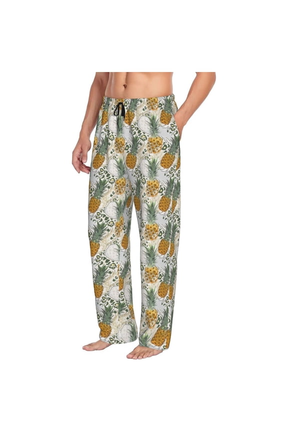 Mens Pajama Pants Bottoms with Pockets - Fruit Pineapples Comfy Mens Pj Pants, Soft Men Lounge Pants