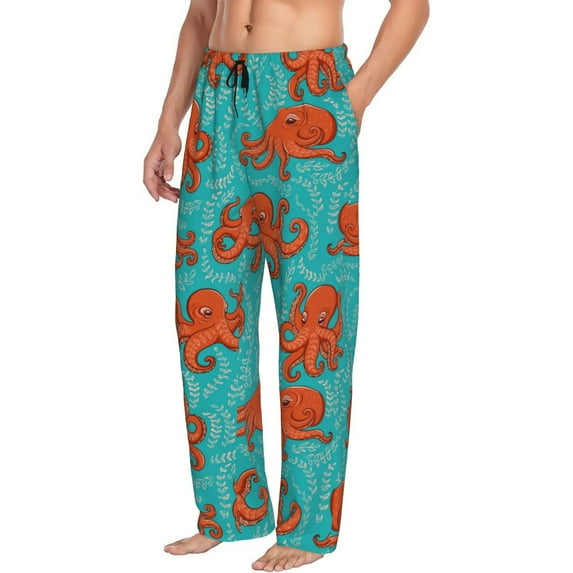 Mens Pajama Pants Bottoms with Pockets - Fun Octopus Comfy Mens Pj Pants, Soft Men Lounge Pants