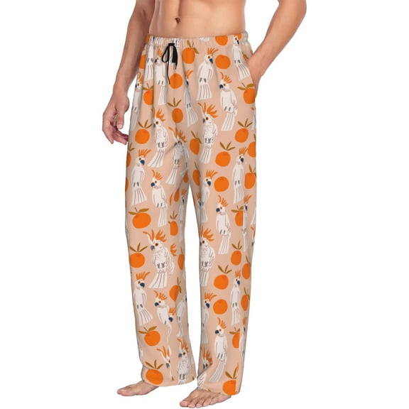 Mens Pajama Pants Bottoms with Pockets - Funny Cockatoo Parrot Orange Comfy Mens Pj Pants, Soft Men Lounge Pants