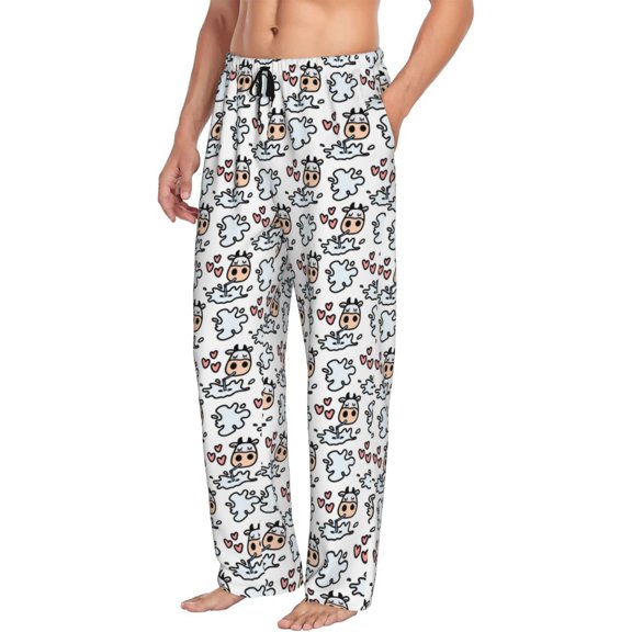 Mens Pajama Pants Bottoms with Pockets - Funny Cute Cow Head Milk Love Comfy Mens Pj Pants, Soft Men Lounge Pants