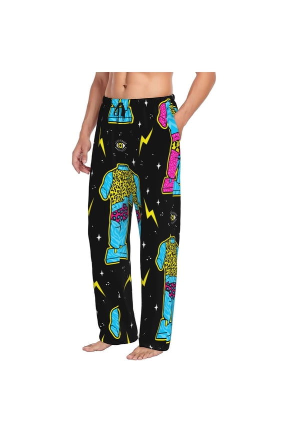 Mens Pajama Pants Bottoms with Pockets - Funny Leopard Print Model Comfy Mens Pj Pants, Soft Men Lounge Pants