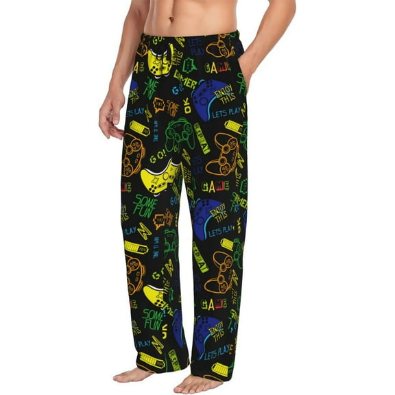 Mens Pajama Pants Bottoms with Pockets - Game Play Comfy Mens Pj Pants, Soft Men Lounge Pants