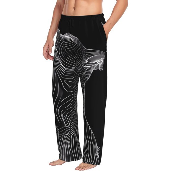 Mens Pajama Pants Bottoms with Pockets - Geometric Lines Dog Art Comfy Mens Pj Pants, Soft Men Lounge Pants