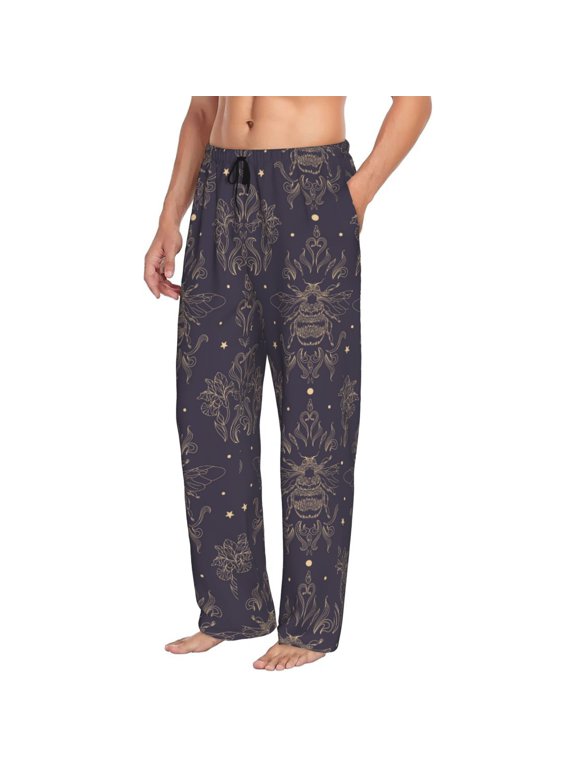 Mens Pajama Pants Bottoms with Pockets - Golden Bumblebee Comfy Mens Pj Pants, Soft Men Lounge Pants