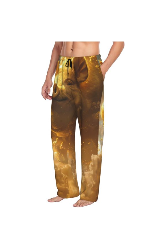 Mens Pajama Pants Bottoms with Pockets - Golden Pig Cloud Fantasy Comfy Mens Pj Pants, Soft Men Lounge Pants