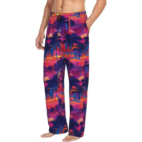 Mens Pajama Pants Bottoms with Pockets - Hawaiian Style Colorful Sunset Comfy Mens Pj Pants, Soft Men Lounge Pants