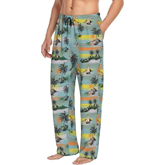 Mens Pajama Pants Bottoms with Pockets - Hawaiian Style No.1077 Comfy Mens Pj Pants, Soft Men Lounge Pants